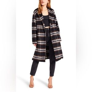 BB Dakota By Steve Madden Shawl Good Plaid Longline Coat